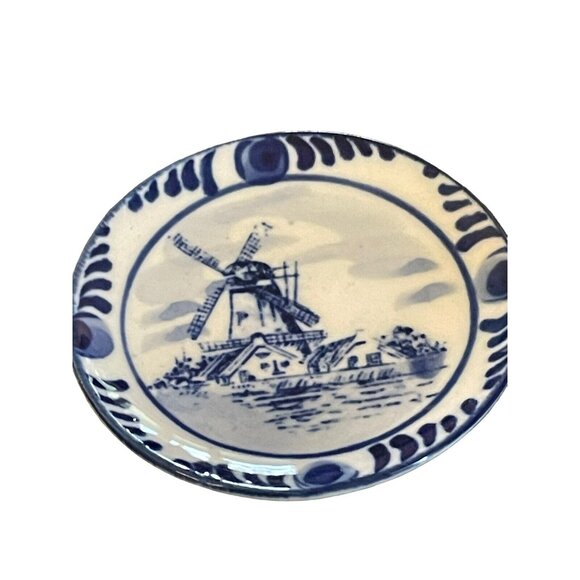 Blue & White  Mini Cup & Saucer Windmill Floral Hand Painted Elesva Holland VTG - Picture 8 of 12